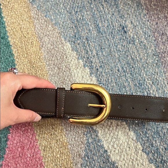 Versace Brown Leather Belt with Gold Buckle (Vintage) - Picture 1 of 9